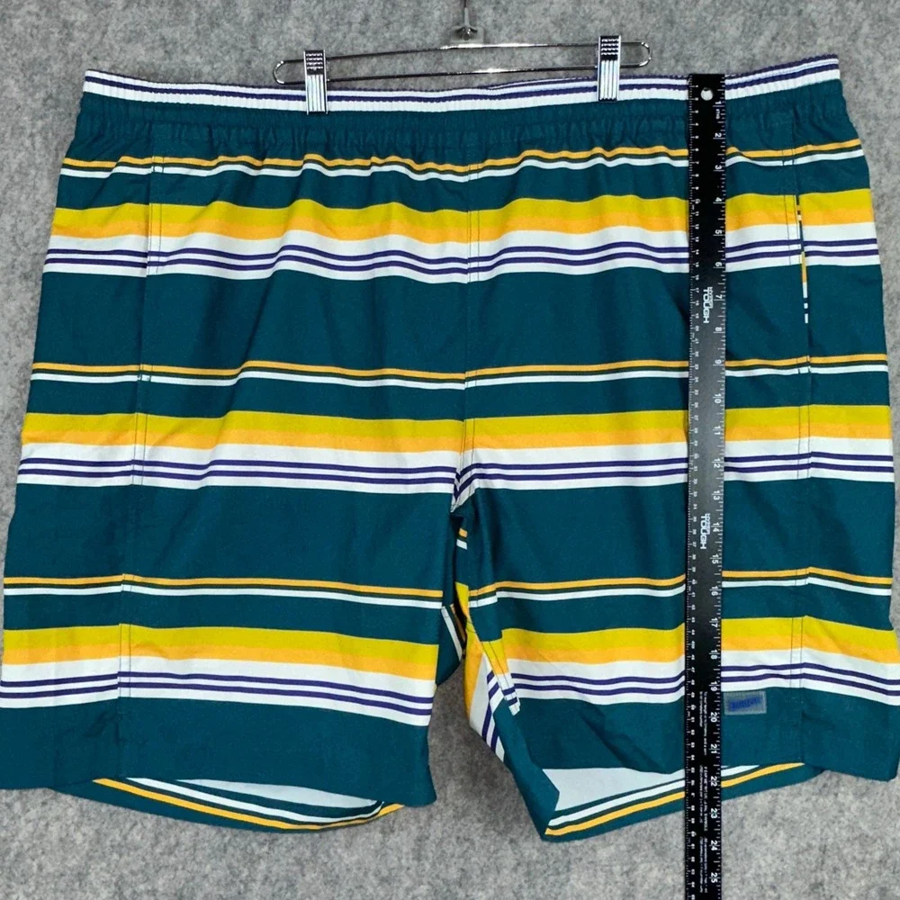 Duluth Board Shorts Mens 3XL Teal Pier Genius Striped 9in Swim Trunks Lined EUC
